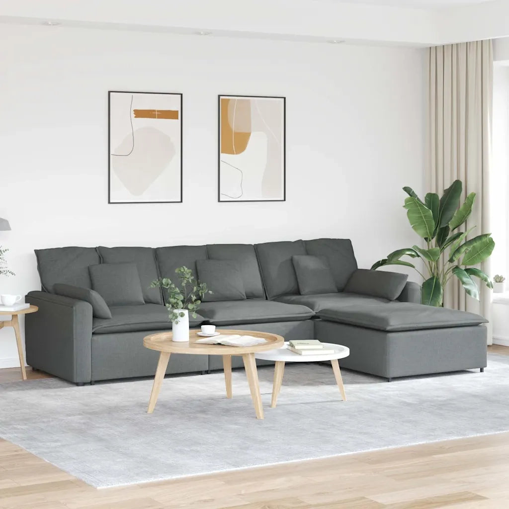 Divano Modulare con Poggiapiedi e Cuscini Grigio Scuro 3321058