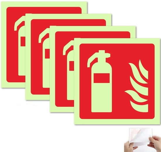 Kit di etichette per estintori autoadesivi da 4 - PVC - Autoadesivi fotorumorente - Resistenti al fuoco - Accessori di sicurezza - Alta visibilità - Scudo per estintori autoadesivi