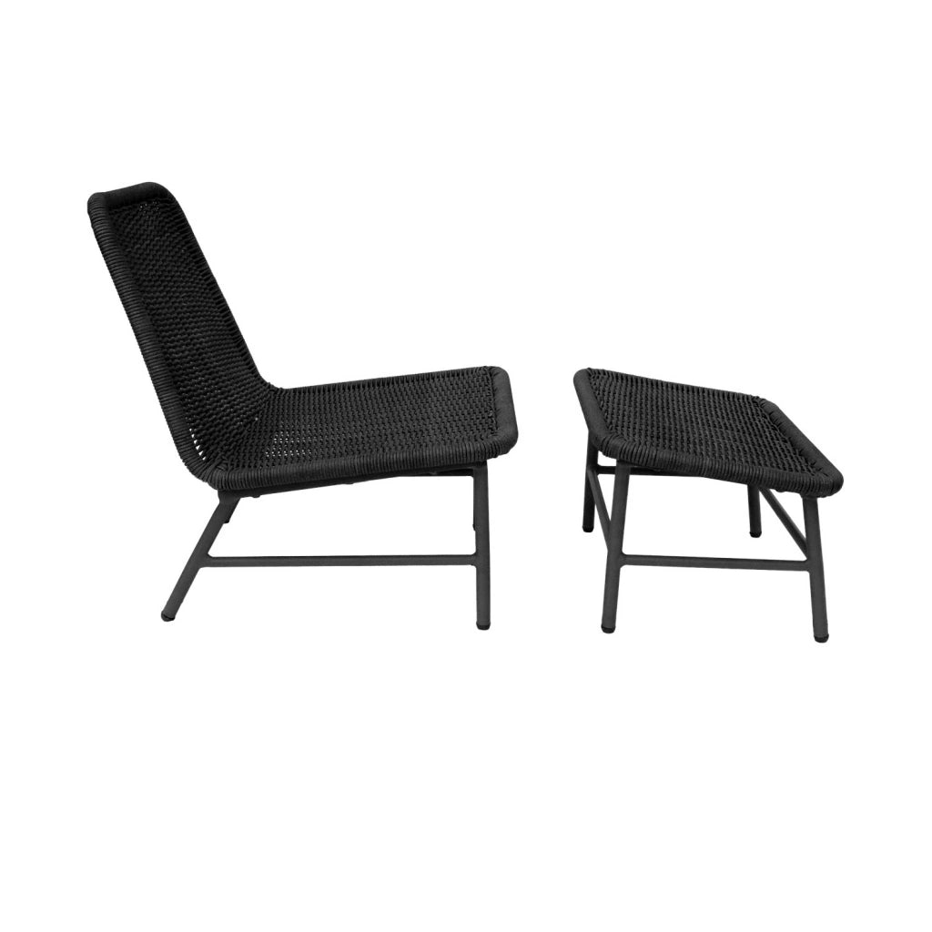 Set 2 poltrone da giardino con poggiapiedi in alluminio e corda,