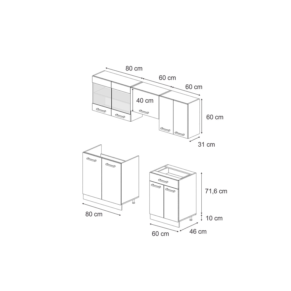 Vicco Cucina componibile Blu-grigio/antracite 200 cm , PL Marmo