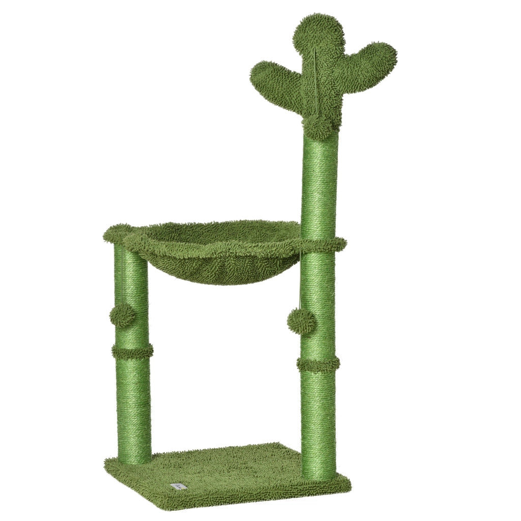 Tiragraffi per Gatti a Forma di Cactus con Amaca ¨C Minimal ¨C Verde 40x40x96cm