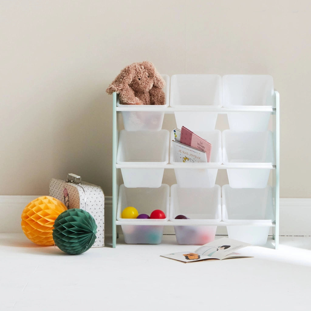 Set di 2 armadi per bambini per giocattoli, verde celadon