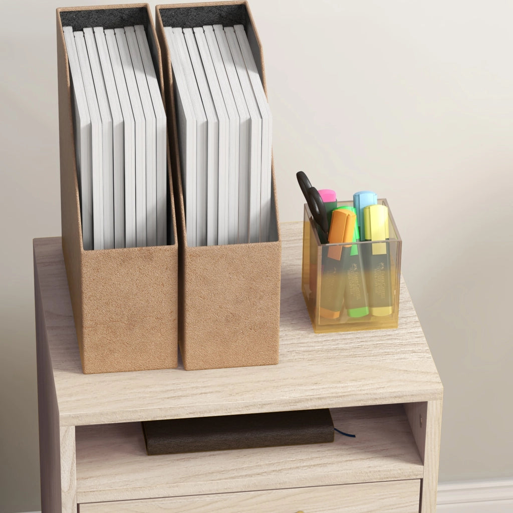 Cassettiera per Ufficio con Ripiano Aperto e 2 Cassetti ¨C Minimal ¨C Legno Rovere e Metallo, 40x35x60 cm