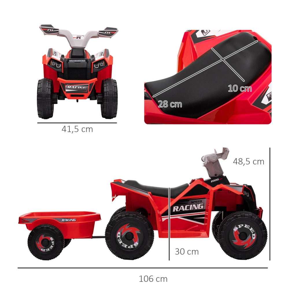 Quad elettrico per bambini con rimorchio ¨C zephmum ¨C 106x41,5x48,5 cm rosso