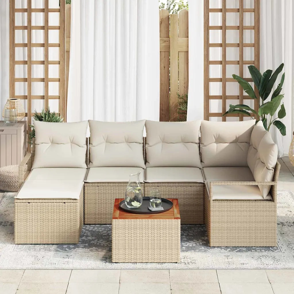 Set Divano da Giardino 7 pcs Beige e Crema polyrattan