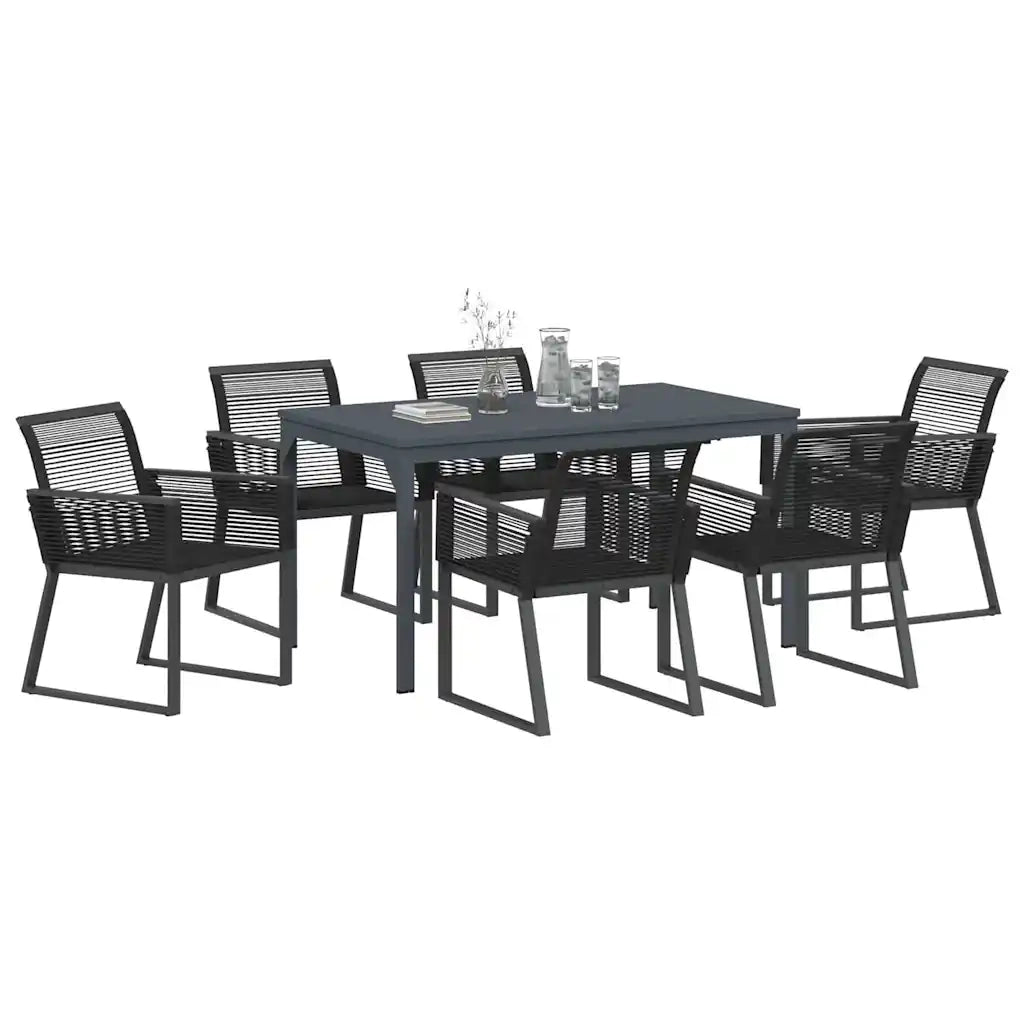 Set da Pranzo per Giardino 7 pcs Nero polyrattan 3378820