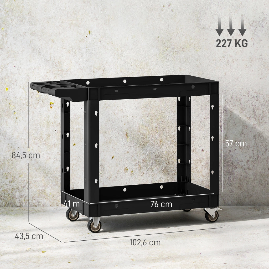 Carrello per attrezzi ¨C Minimal ¨C 2 ripiani, maniglia, ruote, plastica, nero
