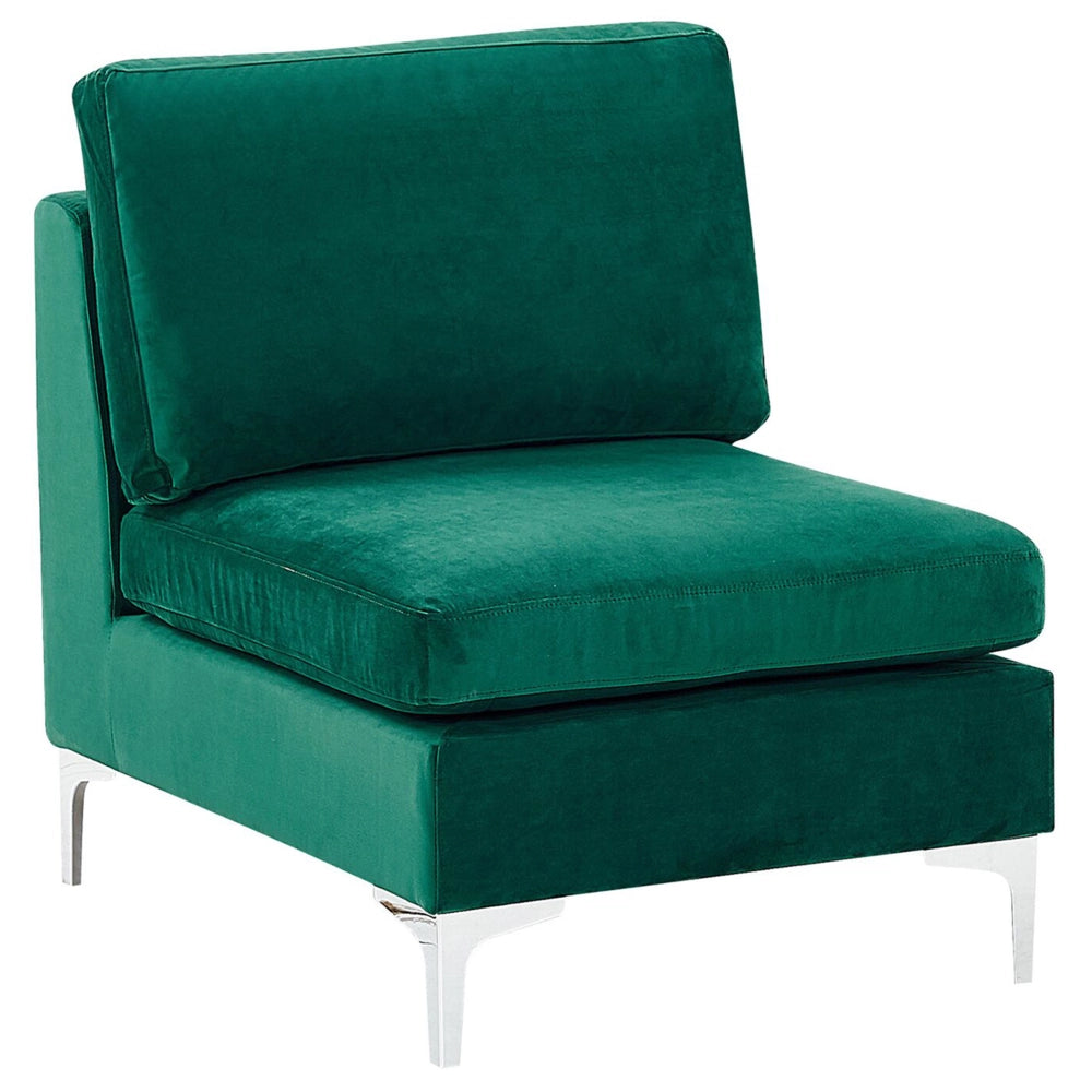 Divano Componibile Velluto Verde 3 Posti Gambe In Metallo Argento Stile Glamour