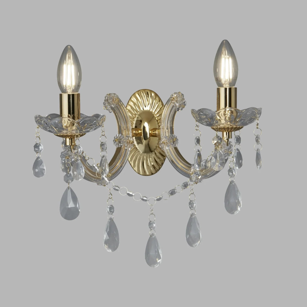 Applique Classica Marie Therese Acciaio Oro Vetro Trasparente 2 Luci E14