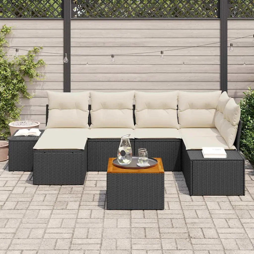 Set Divano da Giardino 7 pcs Nero e bianco