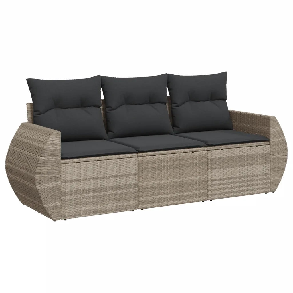 Set Divano da Giardino 3pz con Cuscini Grigio Chiaro Polyrattan 3221061