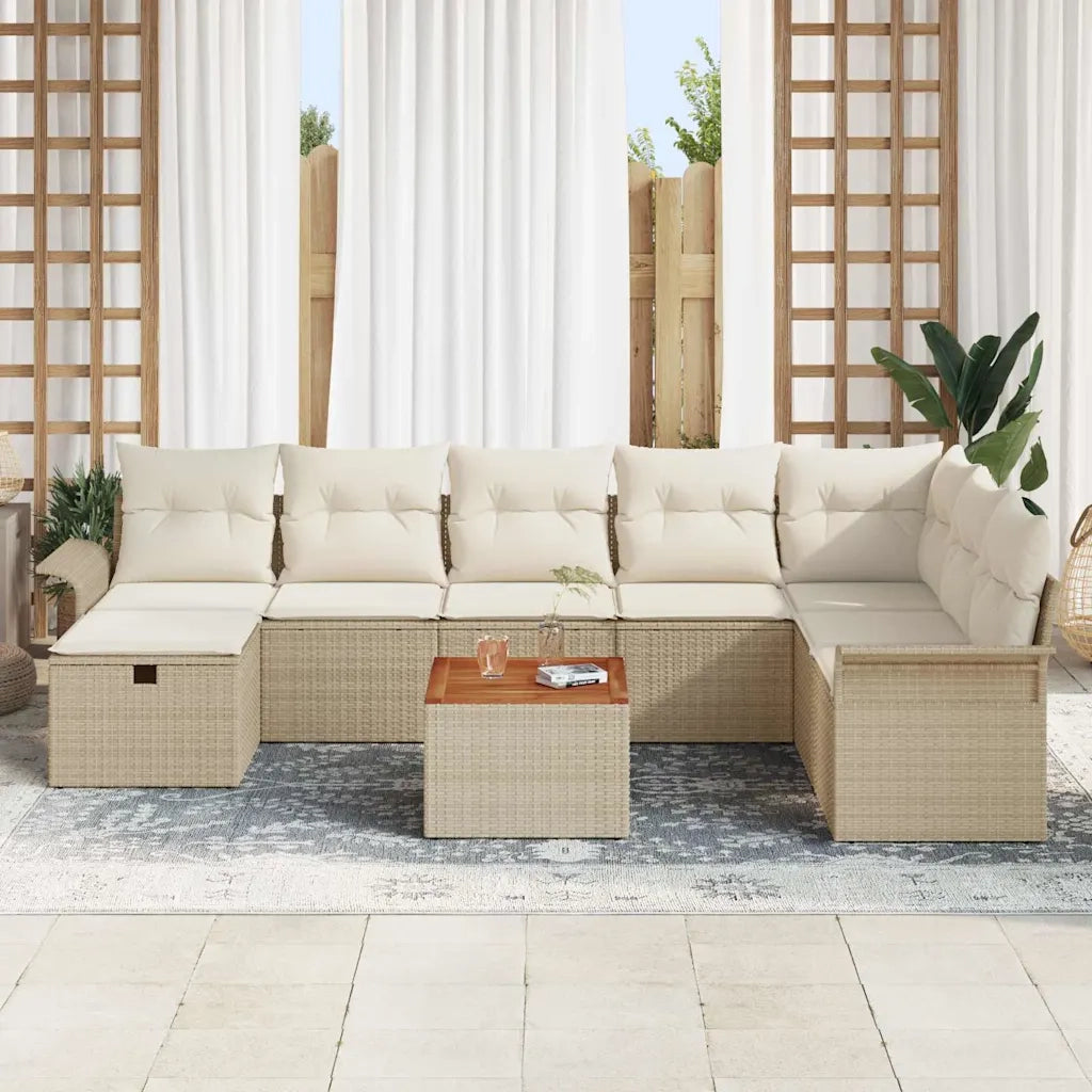 Set Divano da Giardino con cuscino 9 pcs Beige Poly Rattan 3360802