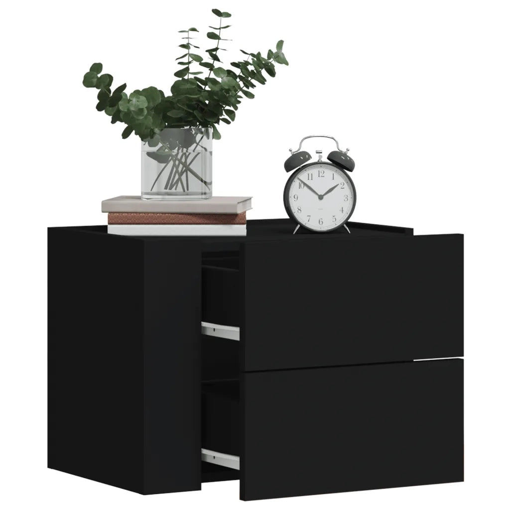 Set di 2 Comodini | Armadio da Notte | Mobiletto da notte a Muro Nero 45x30x35 cm
