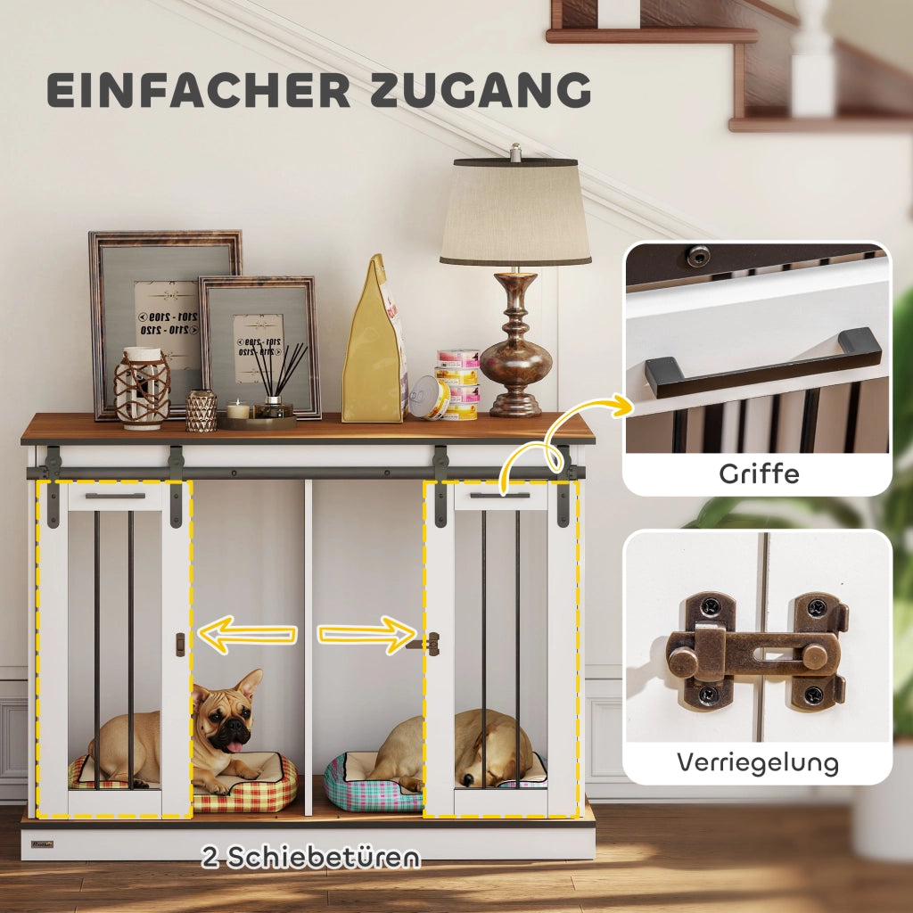 Gabbia per Cani con 2 Porte ¨C Xylo ¨C Design Rustico Bianco con Serratura