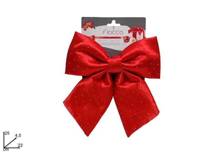 Fiocco Natalizio Natale Rosso con Diamanti Oro 22 cm