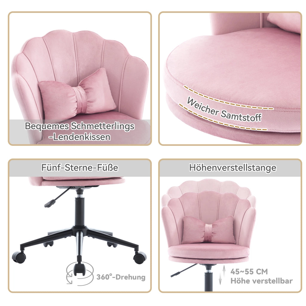 SEDIA Girevole regolabile 55x62x73-83 cm Velluto Rosa