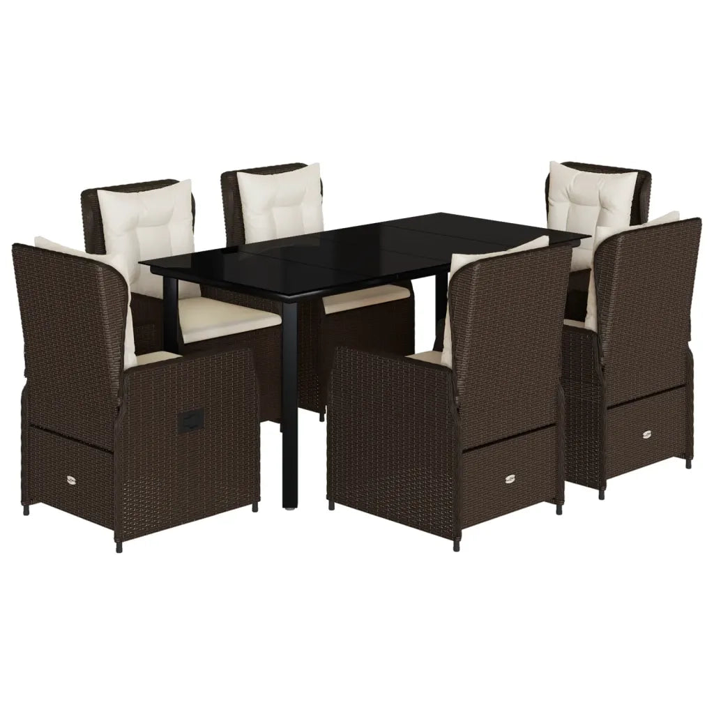 Set da Pranzo da Giardino 7pz con Cuscini in Polyrattan Marrone 3262851