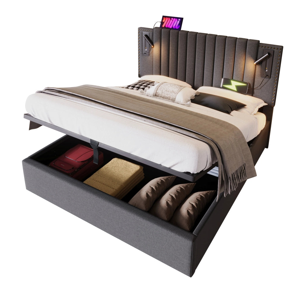 letto imbottito cotone grigio 140 x 200 cm