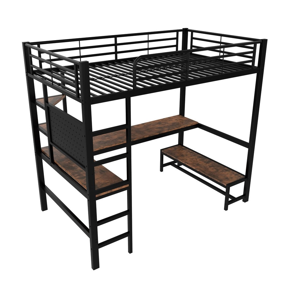 Letto a Soppalco con Scrivania e LED ¨C MINIMAL ¨C Nero, 90x200, con USB e Rete a Doghe