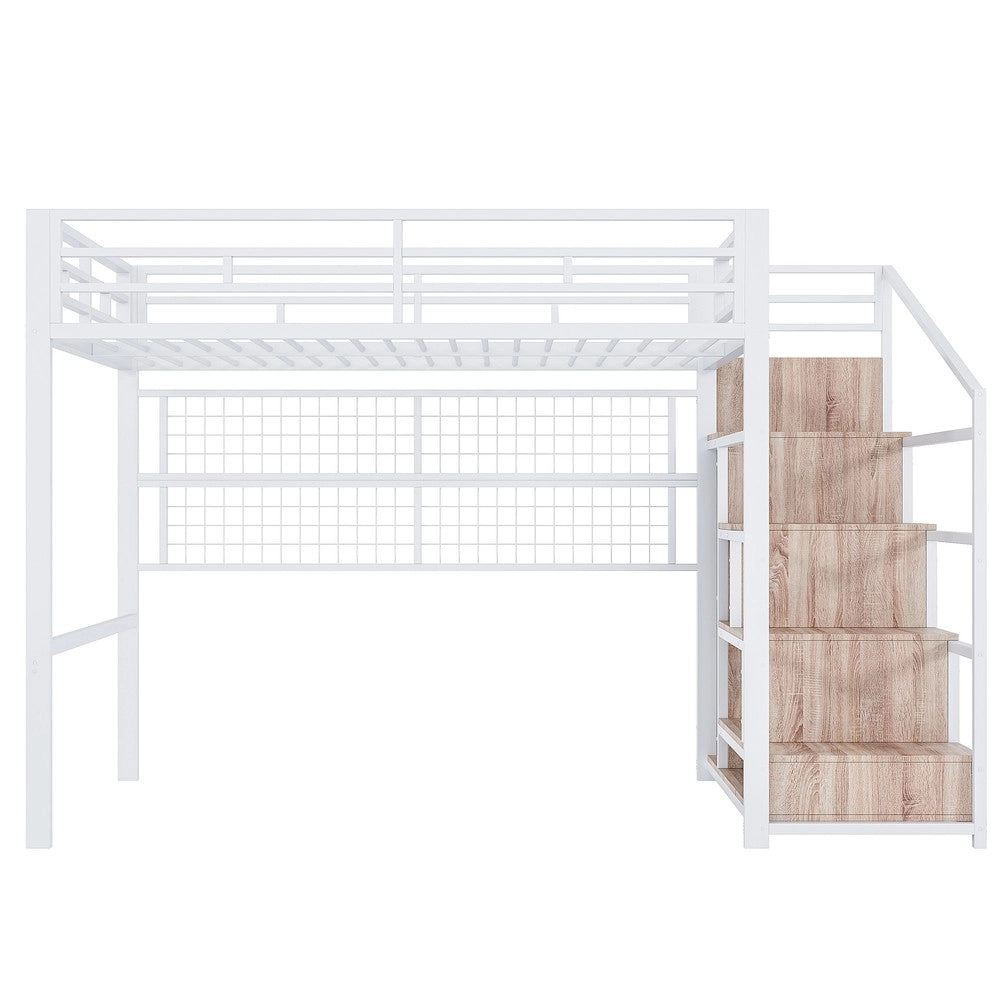 Letto a Soppalco con LED e Armadio ¨C MINIMAL ¨C Bianco 140x200