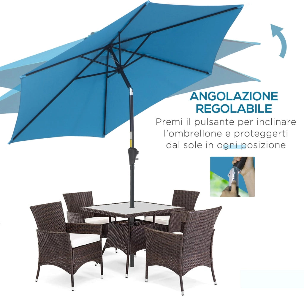 Ombrellone da Giardino Ø260x240 cm con Manovella e Testa Inclinabile in Alluminio e Poliestere Blu