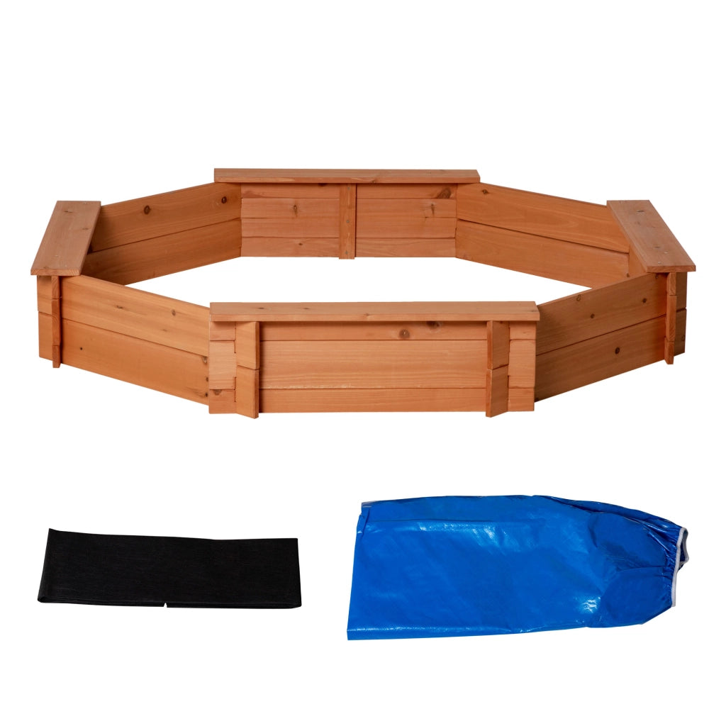 Sabbiera per Bambini in Legno con Sedili e Copertura, Et¨¤ 3-8 Anni, 139.5x139.5x21.5cm