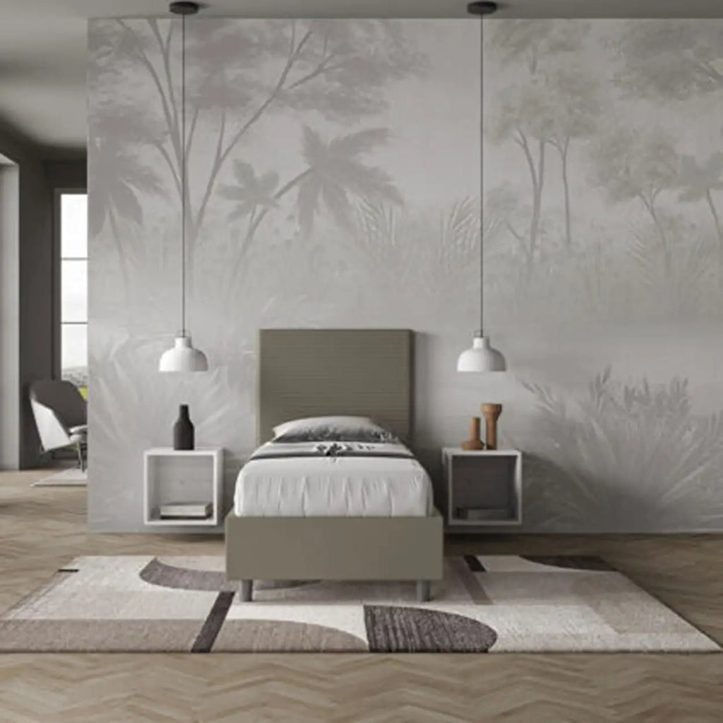Letto singolo con rete imbottito 90x210 similpelle cappuccino Focus