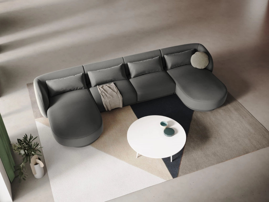 Cosmopolitan Design - Divano panoramico "Tulum" 5 posti in velluto grigio chiaro 