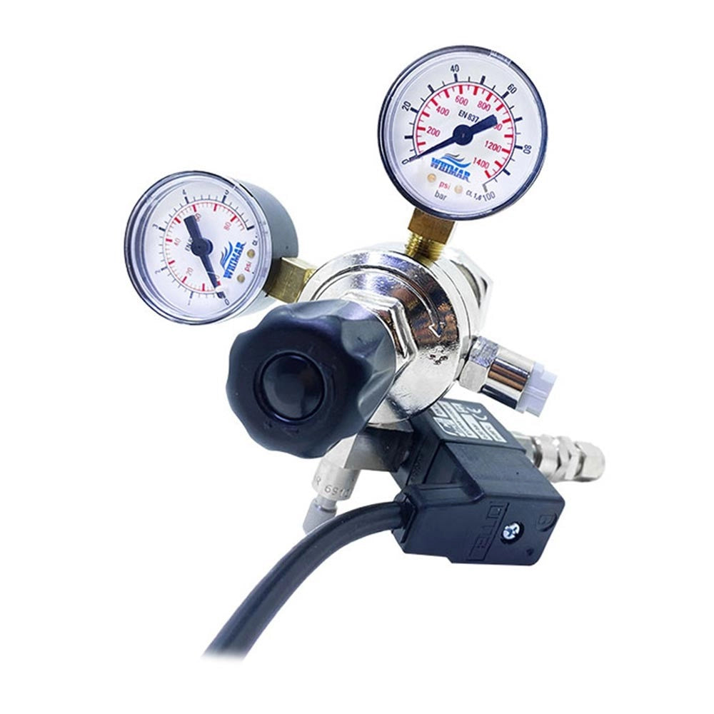 Whimar Optimus Plus - riduttore di pressione con manometri ed elettrovalvola incorporata per bombole CO2 ricaricabili standard
