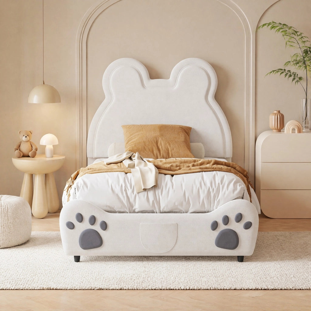 LETTO imbottito a forma di orso 90x200 cm bianco