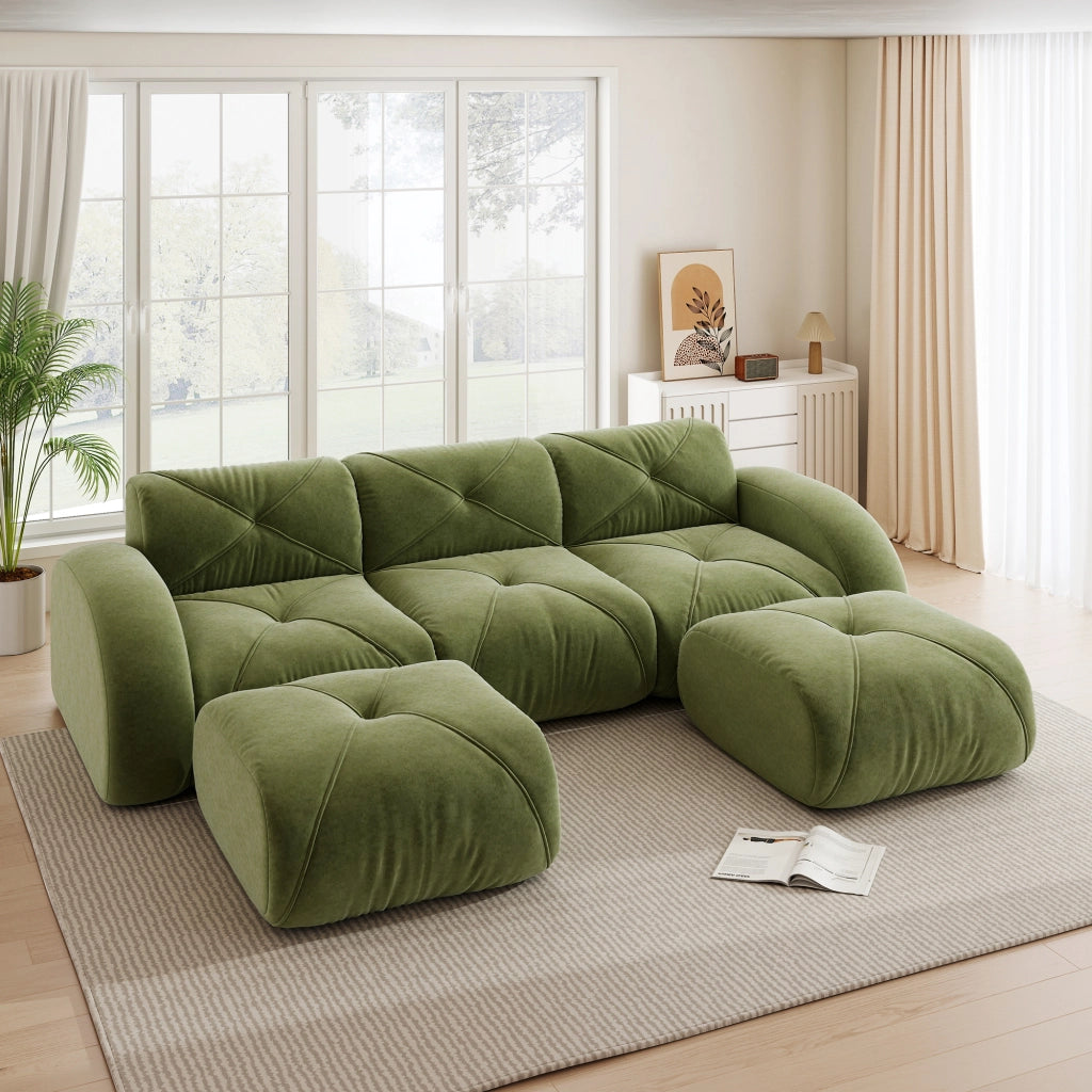 Sofa modulare a U 3 posti - Zephmum- 2 pouf inclusi tessuto comodo antiscivolo
