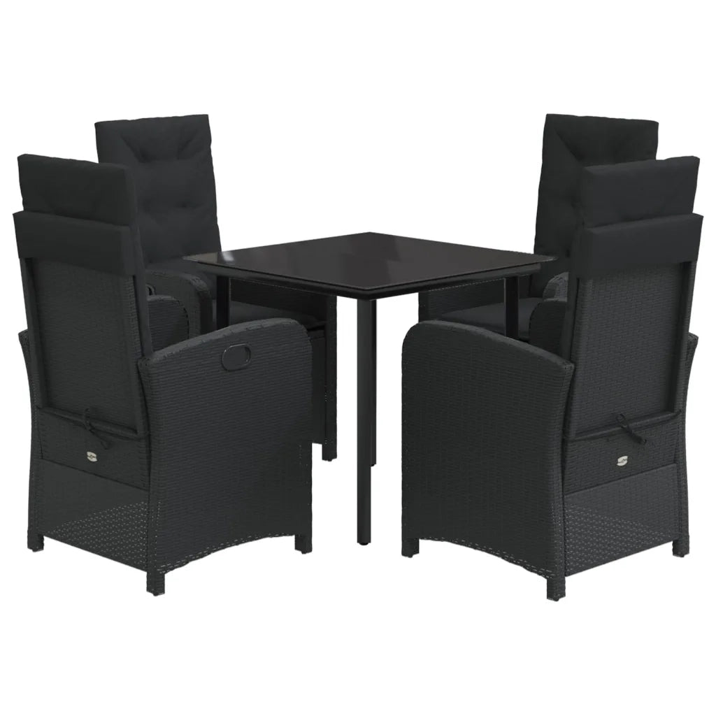 Set da Pranzo da Giardino 5 pz Nero con Cuscini in Polyrattan 3212321