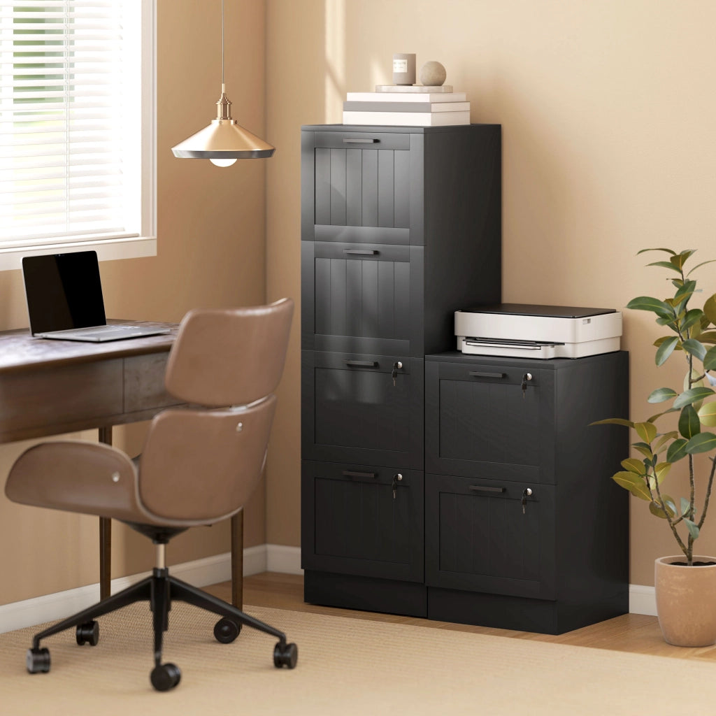 Cassettiera ufficio 4 cassetti con serratura ¨C Xylo ¨C legno nero 40x40x131 cm