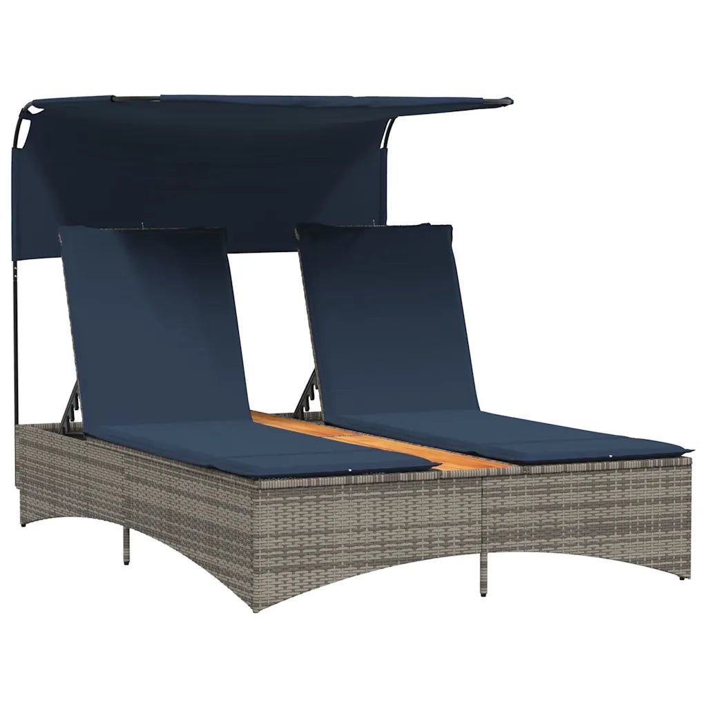 Lettino prendisole doppio con baldacchino e cuscini grigio in polyrattan 365624