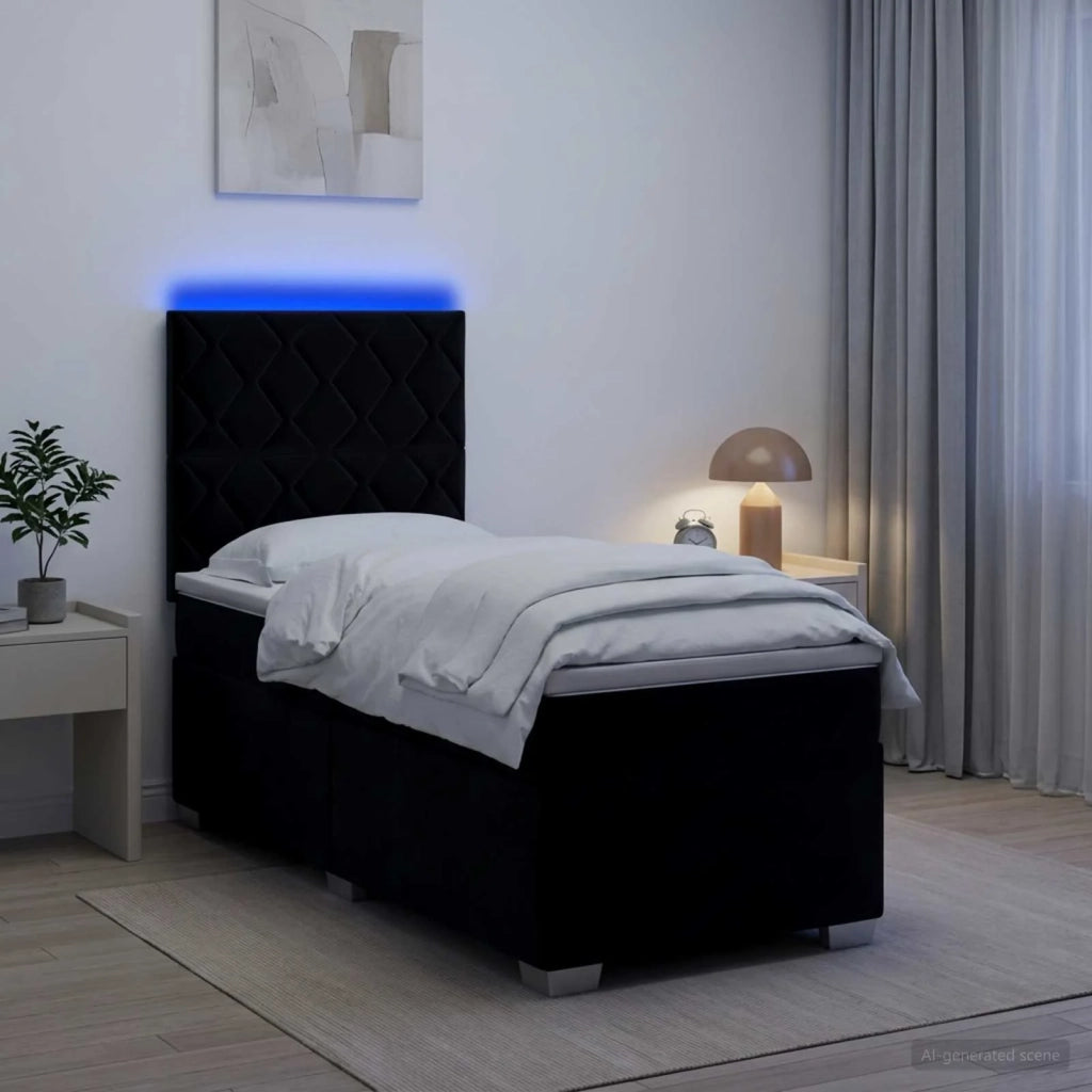 Letto box spring con materasso Nero 90 x 190 cm Velluto 3455020