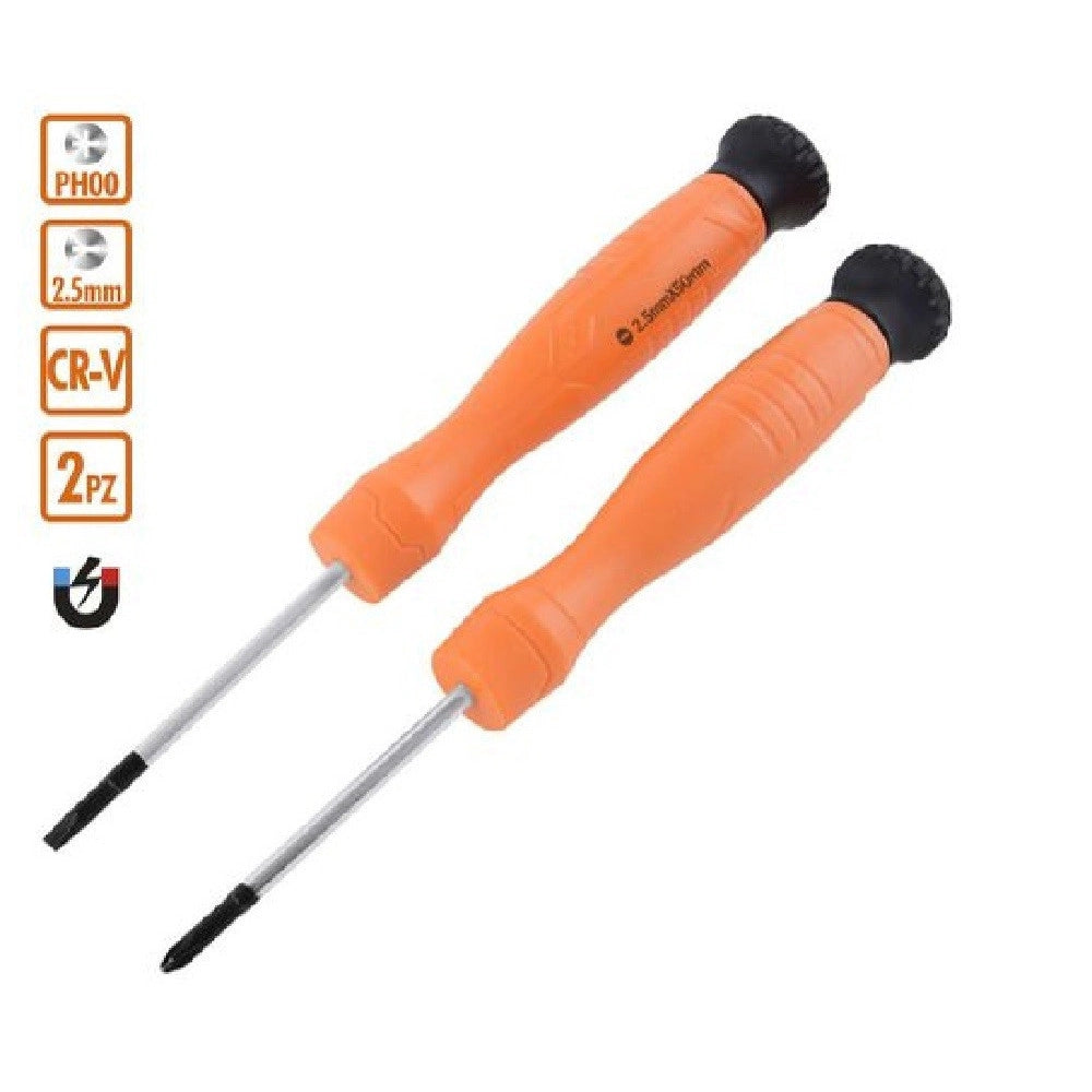Trade Shop - Set 2 Pezzi Cacciavite Punta Magnetica A Taglio 2.5mm E A Croce Ph00 Cr-v 57022 -