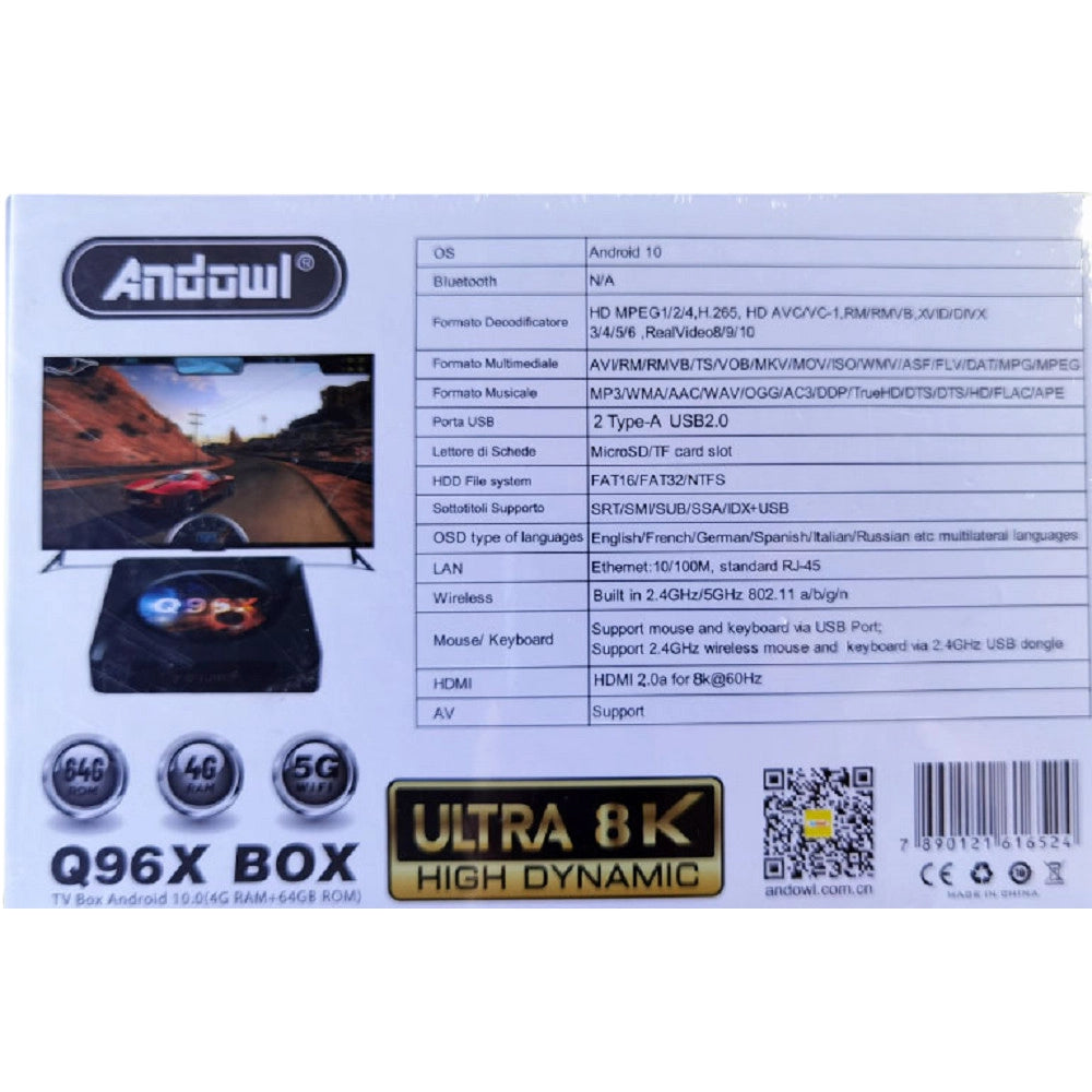 Trade Shop - Tv Smart Box 8k Android 10 Wifi 64g Rete 5g Con Telecomando Box Bluethoot Q96x -