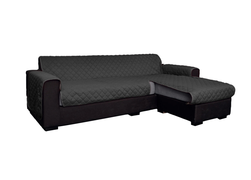Copridivano Con Penisola Antimacchia Trapuntato Modello Star Colore Grigio Scuro - 190cm - Grigio Scuro