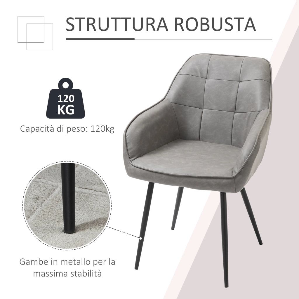 Sedia da Pranzo in Stile Industriale con Schienale, Sedia da Soggiorno Moderna in  Finta Pelle e Metallo Nero, 61x58x84 cm, Grigia