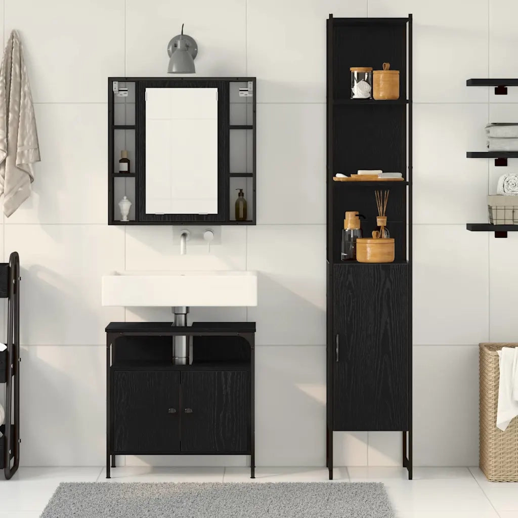 Set di mobili per il bagno 3 pcs Rovere Nero Legno multistrato 3334395