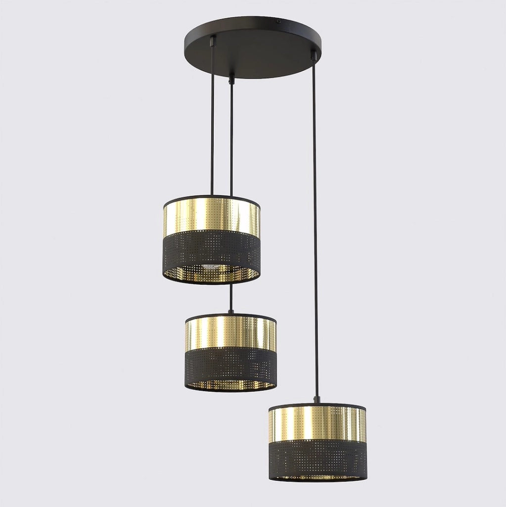 Lampada a sospensione LUX 3xE27 nera oro traforata Emibig