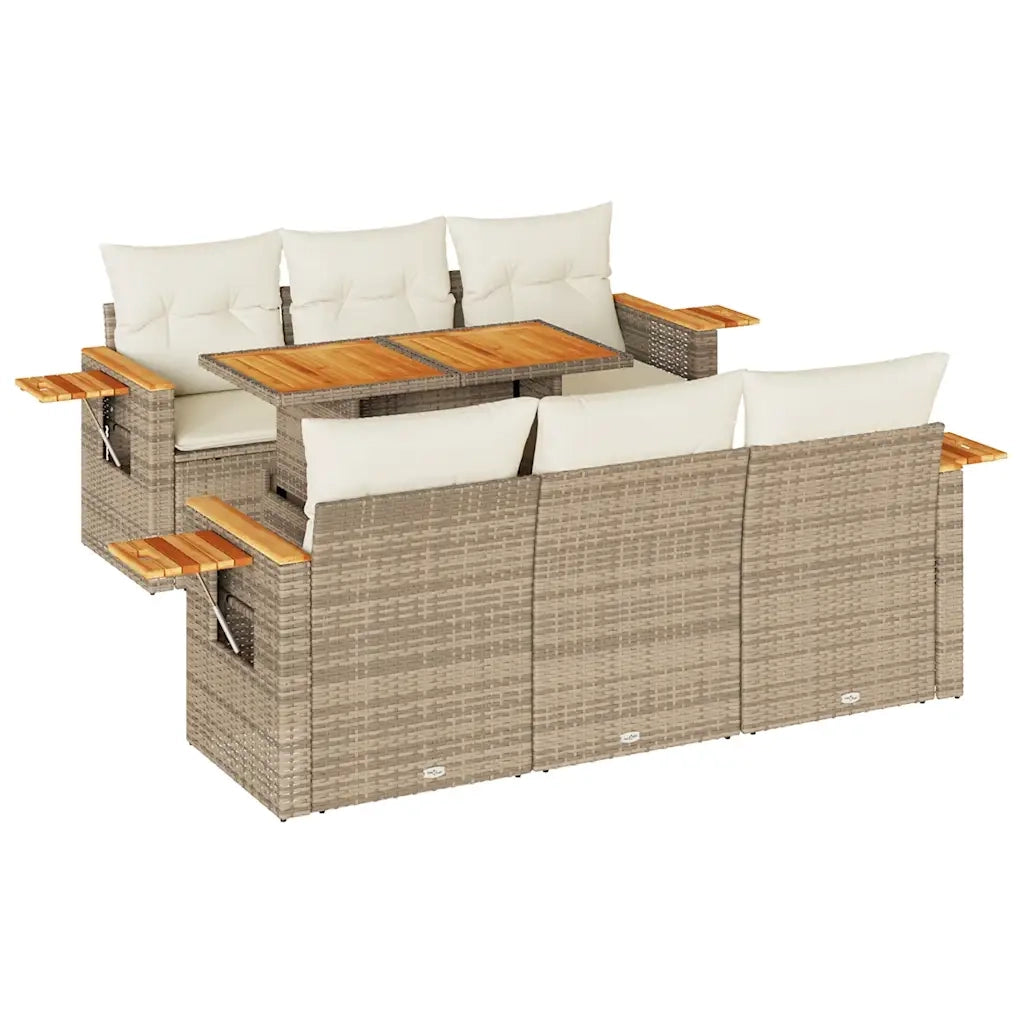 Set Divani da Giardino 7 pz con Cuscini Beige Polyrattan Acacia 3327558