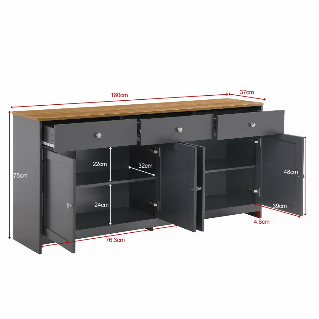 Sideboard in legno venato grigio e nero - Zephmum- 4 ante 3 cassetti