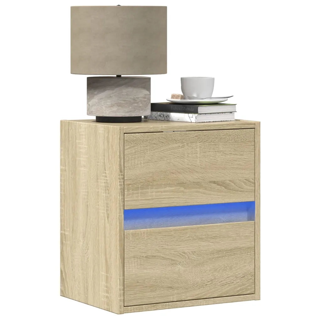 Comodini a Parete con luci LED 2 pz Rovere Sonoma 3307966