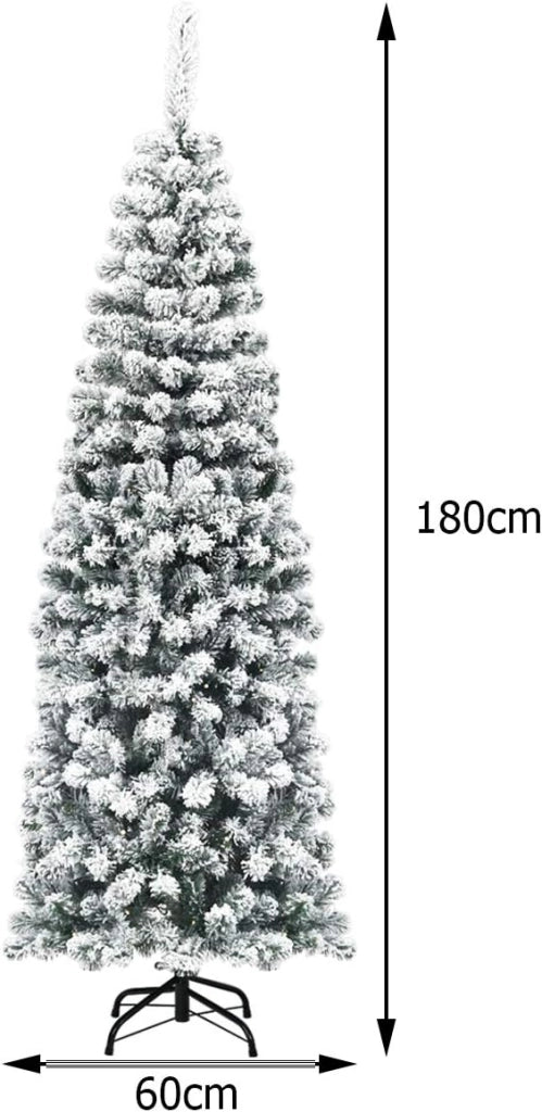 Albero di Natale Innevato 180 cm, Albero di Natale Artificiale Slim con 500 Rami Realistici e Folti e Base Pieghevole di Metallo (180 cm)