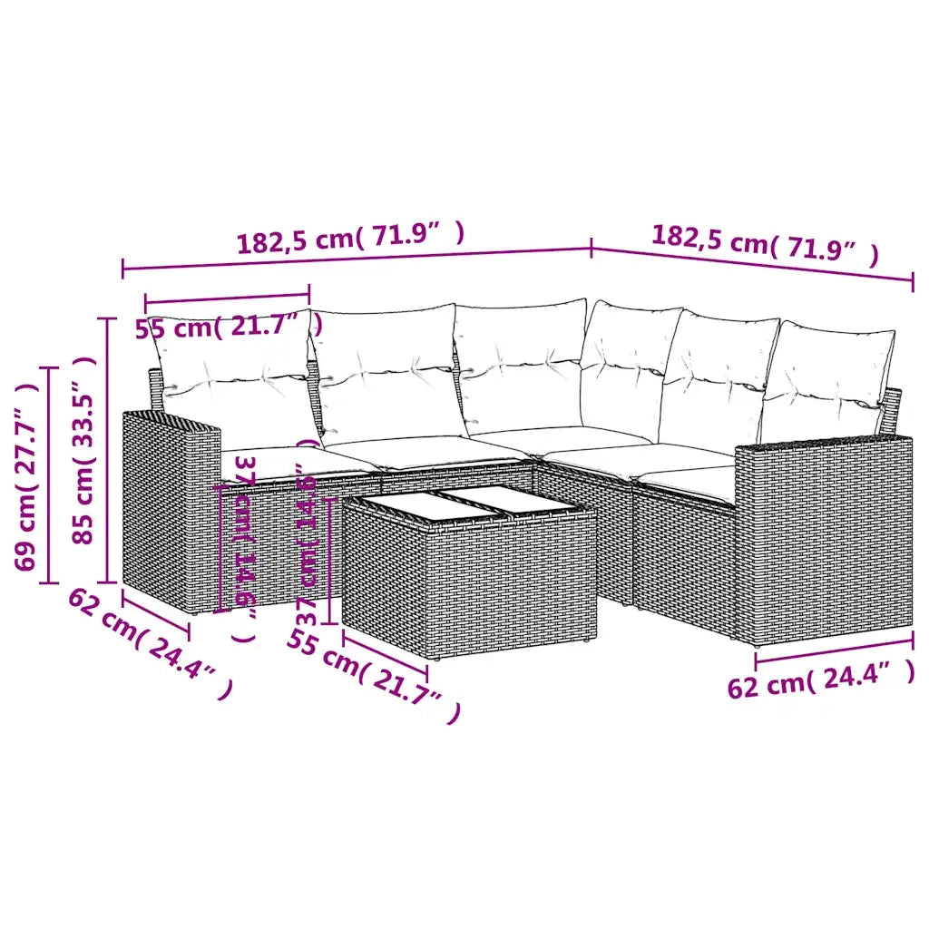Set Divano da Giardino 6 pz con Cuscini Marrone in Polyrattan 3251300