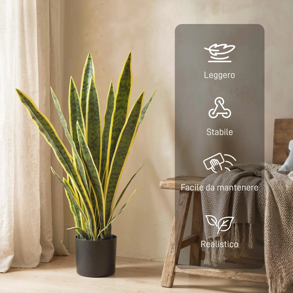 Pianta Finta Sanseveria Artificiale Realistica con Vaso ¨C Minimal ¨C Verde e Giallo ?15x80cm