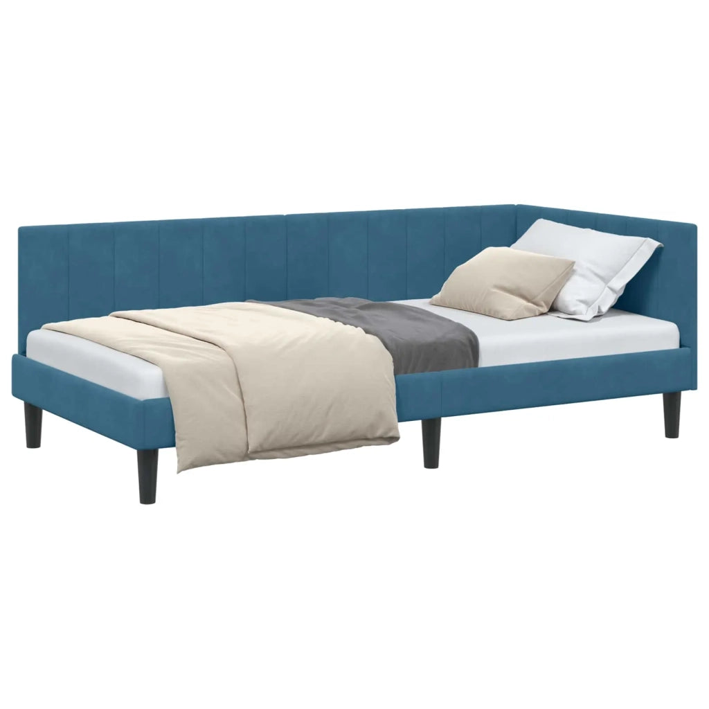 Cornice del letto ad angolo Blu 90 cm x 190 cm Velluto