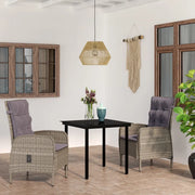 Set da Pranzo da Giardino 3 pz con Cuscini Grigio e Nero 3099359