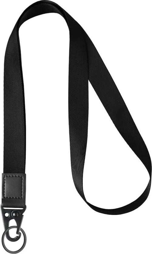 Lanyard con Cerniera per Collo in Pelle Nera con Fermo Gomito